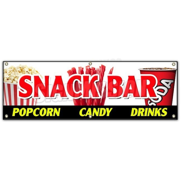 SNACK BAR CANDY POPCORN DRINKS BANNER SIGN cold sandwiches kettle corn
